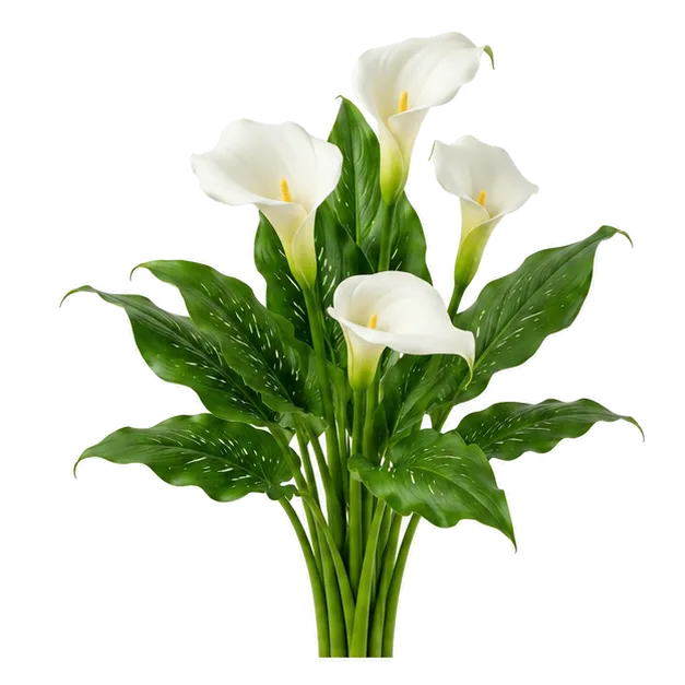 Élégante inflorescence de calla épurée, dressant sa grande spathe blanche immaculée enroulée en cornet parfait autour d'un grand spadice jaune vif
