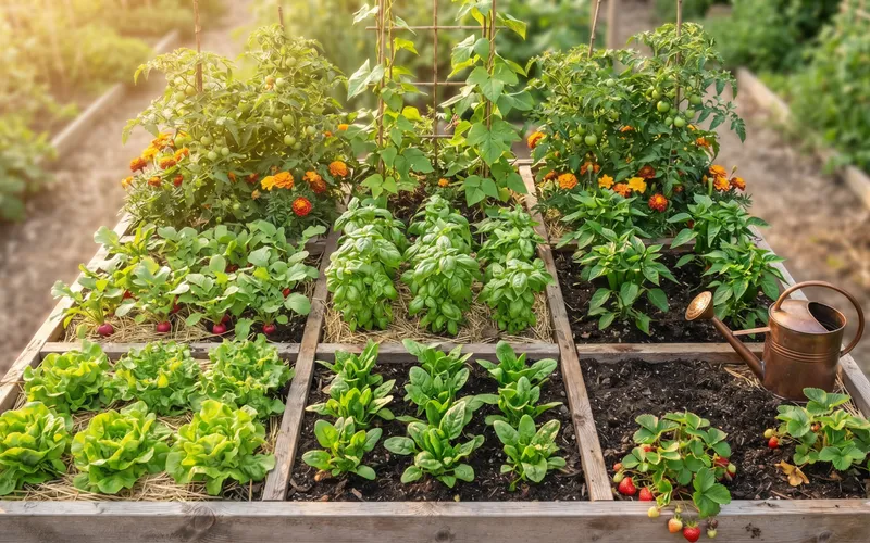 Potager en carrés : Le plan d'association parfait pour optimiser 1m²